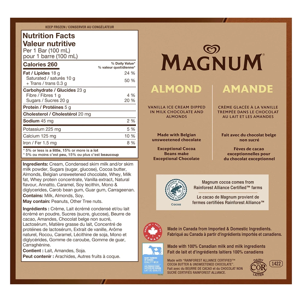 Magnum Almond covered with Belgian chocolate Ice Cream Bars, 3 x 100 mL