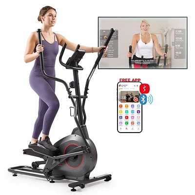 Sunny Health & Fitness Ultra Silencieux Smart Elliptique, Charge Maximale de 300 LB & 16" de Longueur de Foulée, Machine d'Entraînement pour Seniors, Équipement de Cardio à Montage Facile, Connexion B