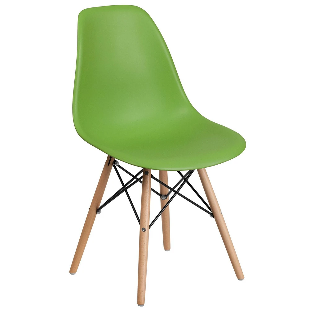 2 pièces Chaise de la série Elon en plastique vert avec pattes en bois
