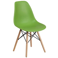 2 pièces Chaise de la série Elon en plastique vert avec pattes en bois
