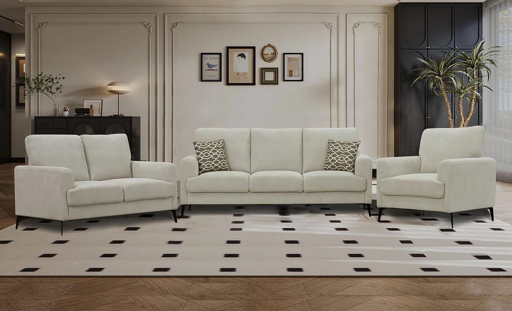 Canapé 2 places en velours flocon de neige Rhea de K-Living de couleur beige