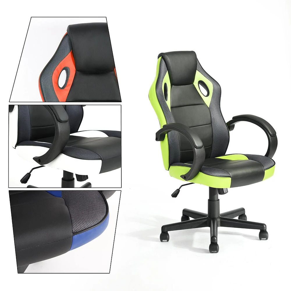 Homylin Chaise de jeu en similicuir avec dossier haut, pivotante, à roulettes, style racing, chaise de bureau exécutive, chaise de jeu vidéo réglable