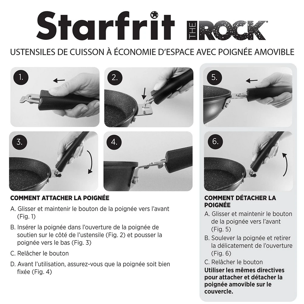 Starfrit The Rock Multifunctional 9” Square Fry Pan, Detachable handle T-Lock system