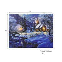 Christmas Led Canvas Wall Art Church Beside River 12X16