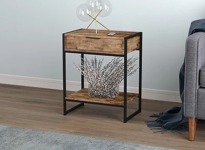 Safdie & Co. Table D'Appoint 24L Rectangle Bois Brun Récupéré Métal Noir