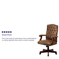 Chaise exécutive de bureau classique pivotante en brun Bomber avec appui-bras