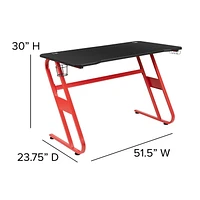 Bureau ergonomique de jeu rouge avec porte-gobelet et crochet pour casque