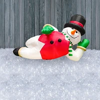 Inflatable led light up reclining snowman with top hat, white/red/black, 9 FT