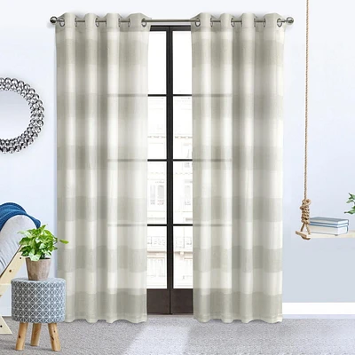 Loft Living Petoskey Faux Linen Metallic Striped Grommet Single Curtain Panel Sheer 52" x 84" in Ivory Grey