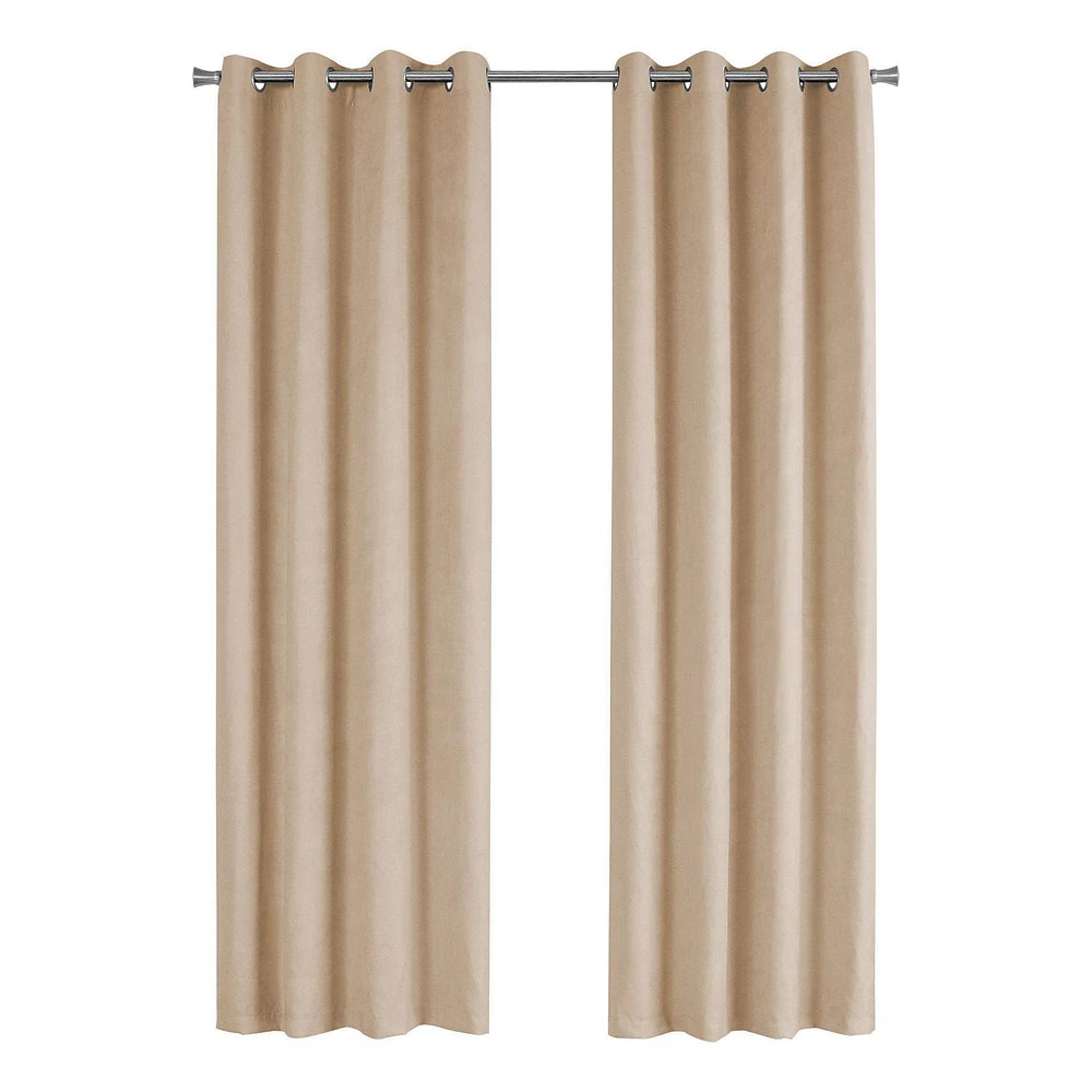Monarch Specialties Curtain Panel, 2pcs Set, 54"w X 95"l, Room Darkening, Grommet, Living Room, Bedroom, Kitchen, Micro Suede, Polyester, Beige, Contemporary, Modern