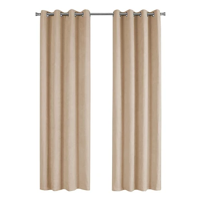 Monarch Specialties Curtain Panel, 2pcs Set, 54"w X 95"l, Room Darkening, Grommet, Living Room, Bedroom, Kitchen, Micro Suede, Polyester, Beige, Contemporary, Modern