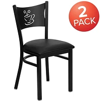 2 Pk. HERCULES Series Black Coffee Back Metal Restaurant Chair - Black Vinyl Seat