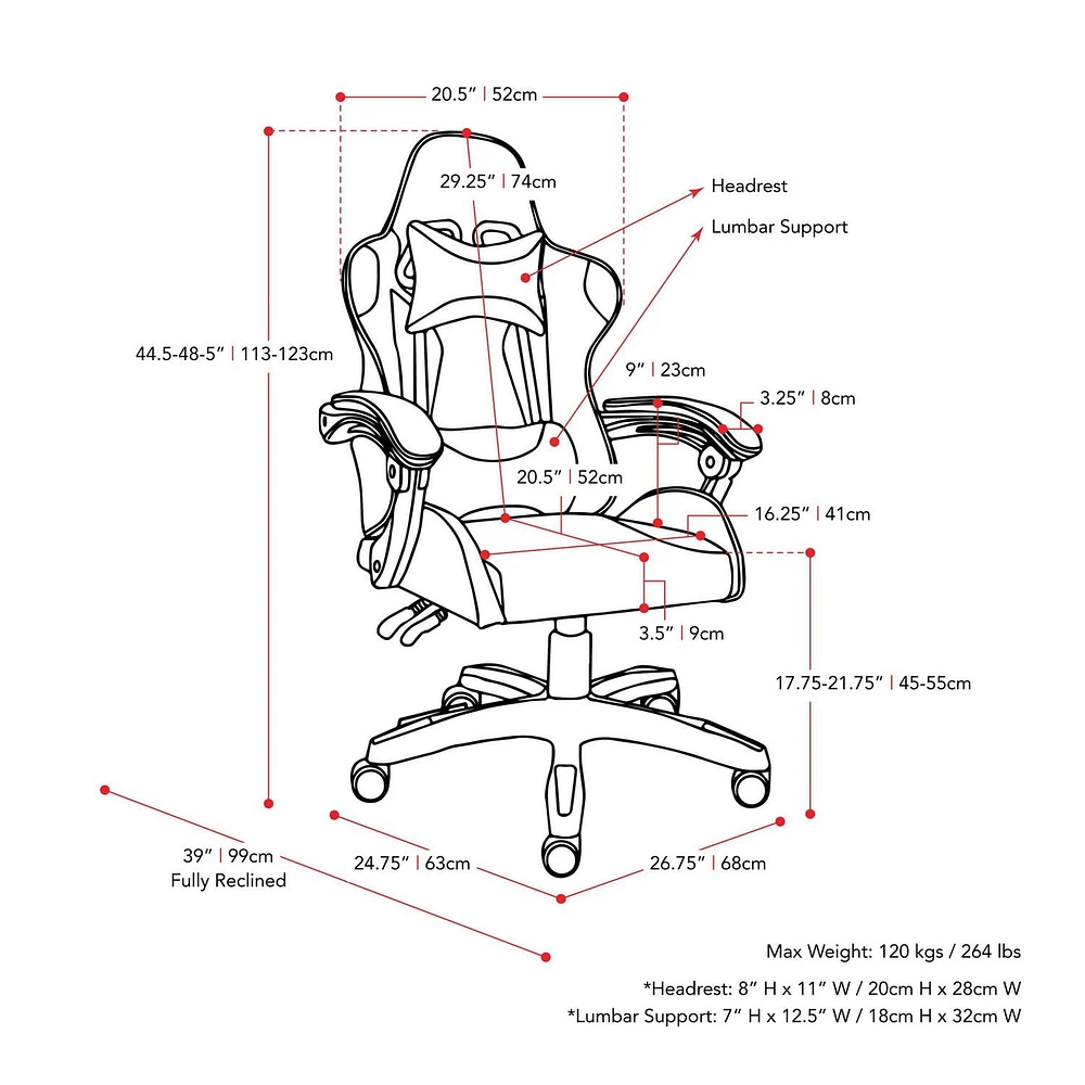 CorLiving Ravagers Vinyl PVC Fabric Ergonomic Adjustable Height Gaming Chair for Adults - High Back Computer Chair, Gamer and Video Game Chair