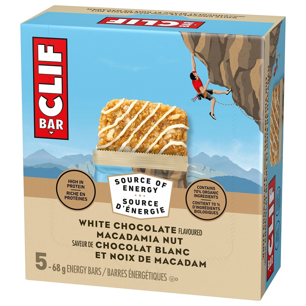 CLIF BAR Energy Bars, White Chocolate Macadamia Nut, High in Protein, Contains 70% Organic Ingredients, 340 g (Pack of 5), 340 g