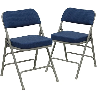2 pièces Chaise pliante de la série HERCULES à triple entretoise et double charnière en métal et tissu marine
