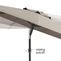 Parasol de marché rond inclinable résistant au vent de 10 pieds CorLiving avec manivelle et cadre en aluminium et en acier