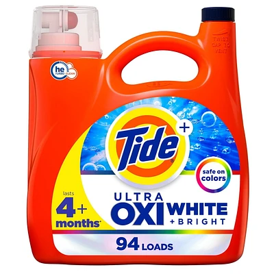 Détergent à lessive liquide Tide Plus Ultra OXI Blanc et éclatant, pouvoir détachant et blanchissant supérieur 3.9L