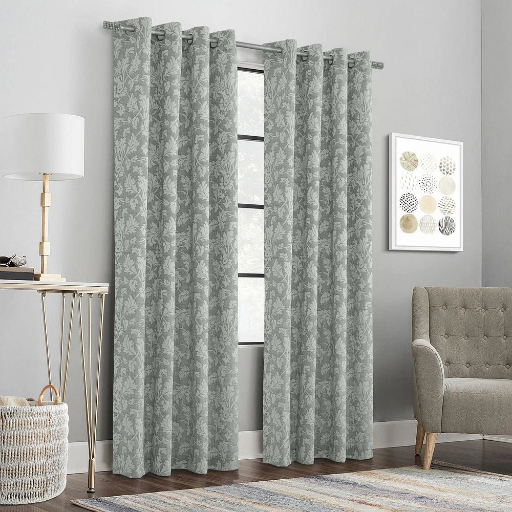 Vera, filtrant la lumière, panneau de rideau à oeillets en jacquard texturé floral 52" x 84", gris