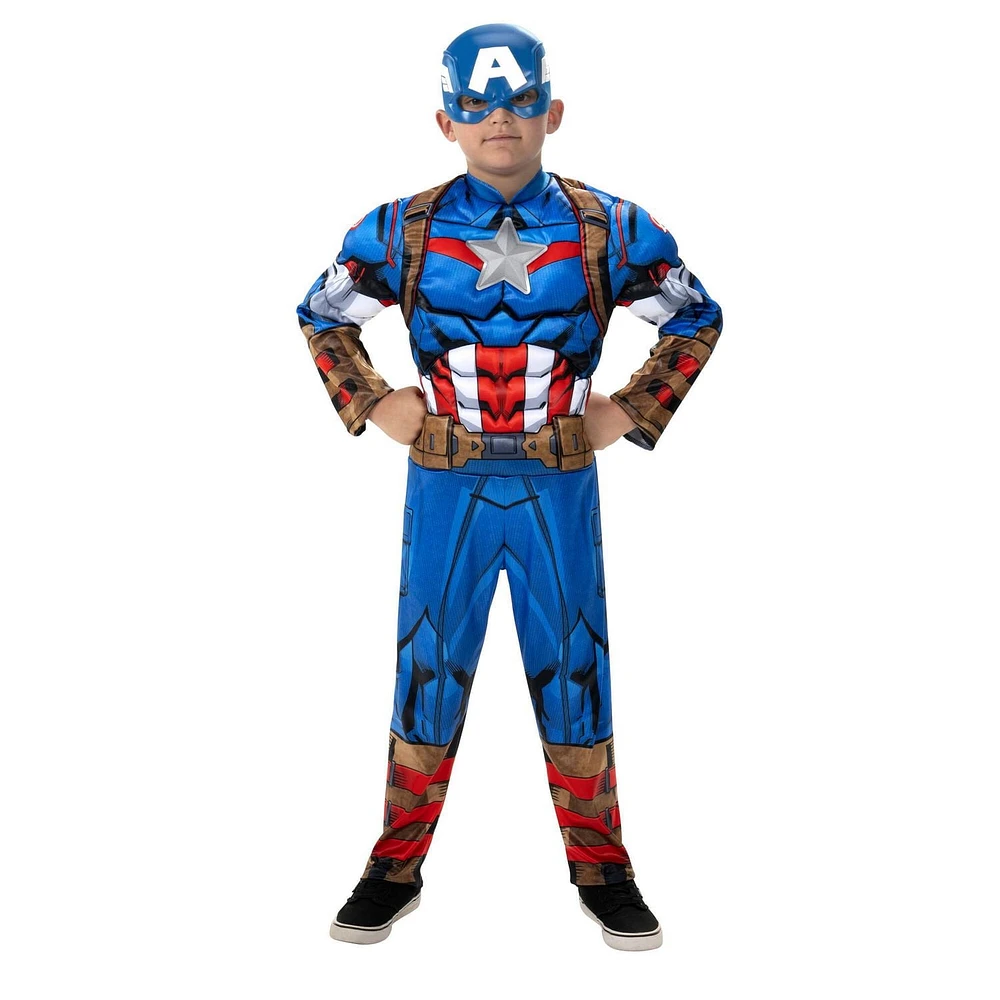 MARVEL COSTUME OFFICIEL DE CAPTAIN AMERICA POUR ENFANTS - Costume pour Enfant en Poly Jersey avec Motif Imprimé et Masque 3D