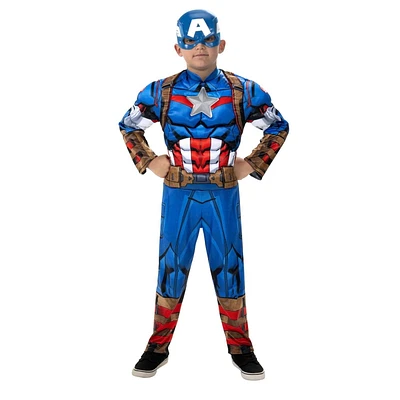 MARVEL COSTUME OFFICIEL DE CAPTAIN AMERICA POUR ENFANTS - Costume pour Enfant en Poly Jersey avec Motif Imprimé et Masque 3D