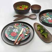Bambou Noyer FloralAssiette 26 cm, Ensemble de 4