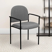 Chaise de réception auxiliaire empilable de confort en acier et tissu gris avec appui-bras