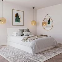 Lit rangement queen avec tête de lit Paris de Nexera, fini blanc