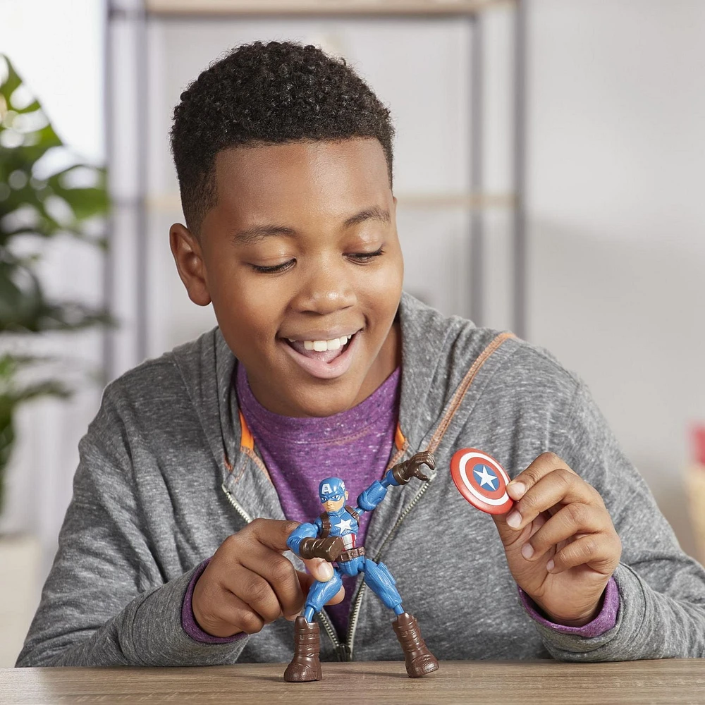 Marvel Avengers Bend And Flex Action Figure Toy, 6-Inch Flexible Captain America Figure, Includes Blast Accessory, For Kids Ages 6 And Up