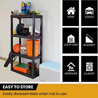 Hyper Tough Plastic Shelves Garage Storage Shelf Made In Canada 4-Tier 57"H x 14"D x 30"W Black-400 lbs Total Capacity