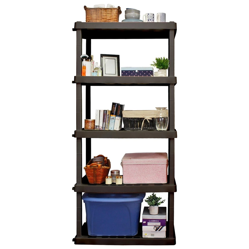 Hyper Tough Plastic Shelves Garage Shelving Unit for Basement and Home Use 5-Tier 74"H x 18'D x 36"W 2-Pack Black-750 Ibs Capacity