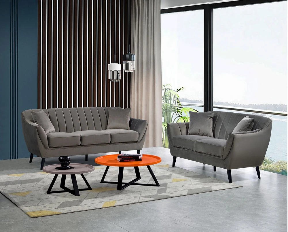 Topline Home Furnishings Ensemble mobilier 2 pièces : sofa et causeuse en velours gris foncé
