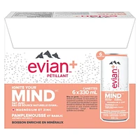 Evian+ Grapefruit Basil Sparkling Water, 330mL, 6 cans