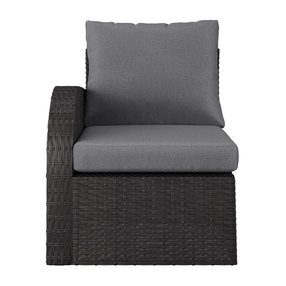 CorLiving Brisbane Rust-Resistant Wicker Left Arm Outdoor Patio Sectional Piece with Cushions