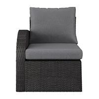 CorLiving Brisbane Rust-Resistant Wicker Left Arm Outdoor Patio Sectional Piece with Cushions