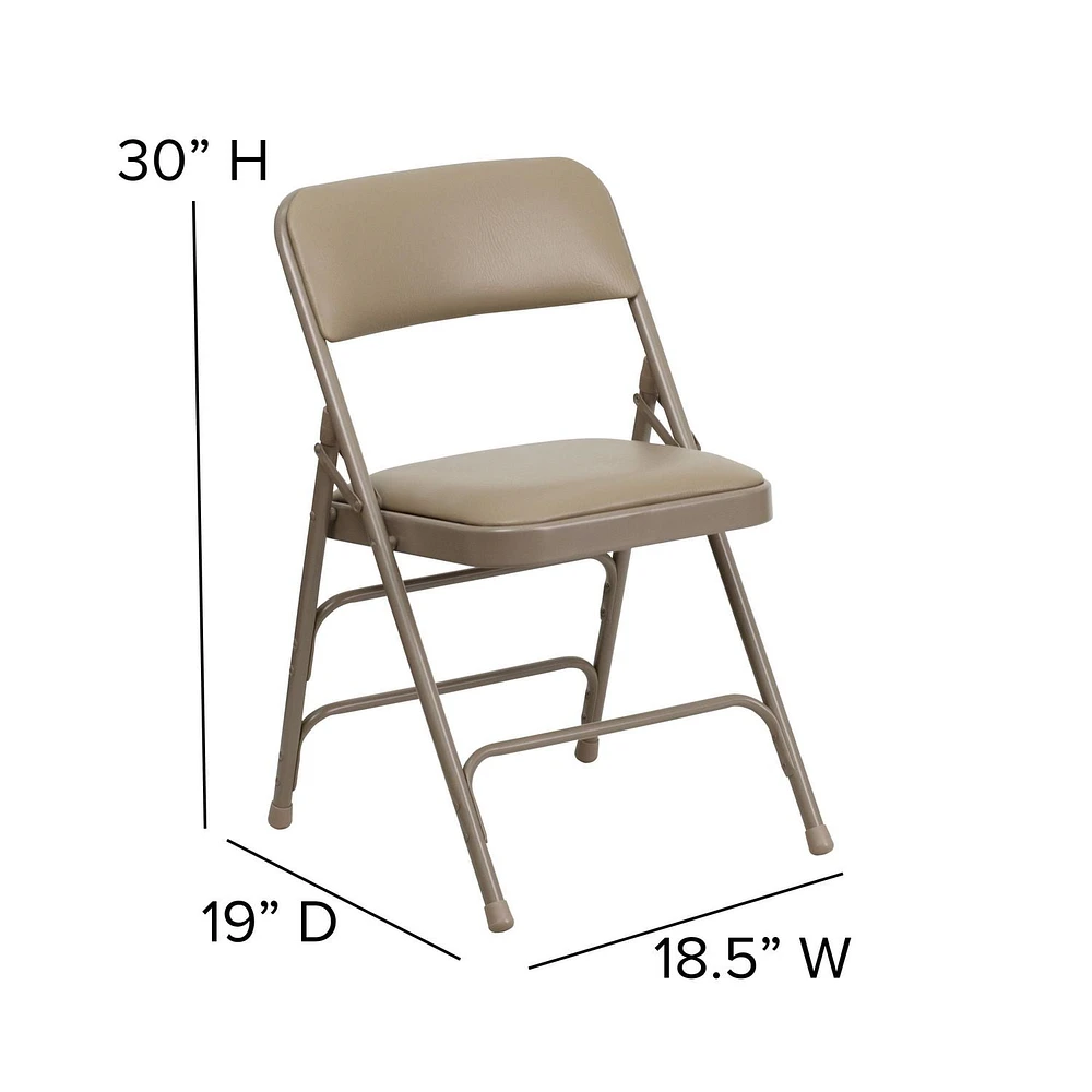 4 Pk. HERCULES Series Curved Triple Braced & Double Hinged Beige Vinyl Metal Folding Chair
