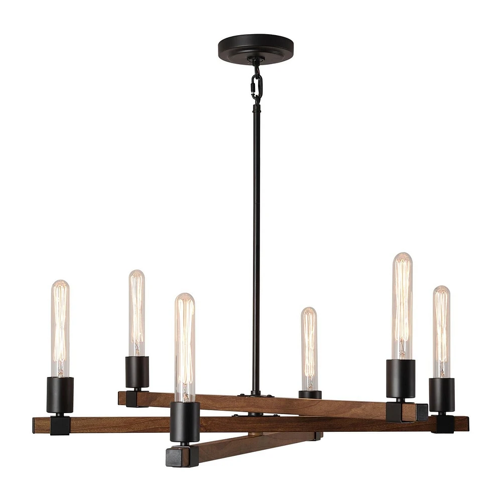 Walken 6-Light Chandelier, Matte Black, Faux Wood Accents