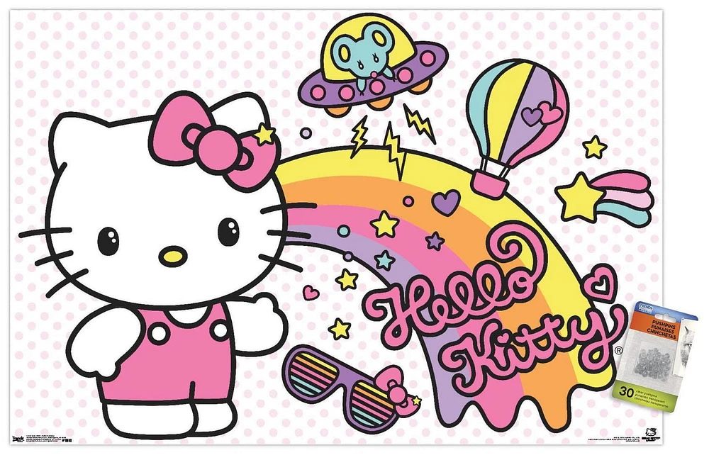 Hello Kitty - Retro Rainbow Wall Poster, 14.725" x 22.375"