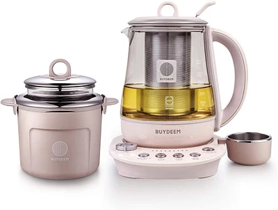 BUYDEEM K2693 Health Pot, Bouilloire électrique pour boissons de soins de santé avec verre épaissi, Cuiseur à infusion programmable entièrement automatique 9 en 1, 1,5 L, Rose.