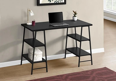 Monarch Specialties Computer Desk, Home Office, Laptop, Storage Shelves, 48"l, Work, Metal, Laminate, Black, Contemporary, Modern