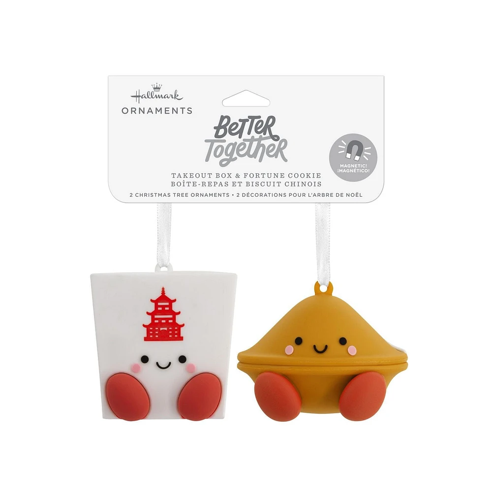 Hallmark Christmas Ornaments (Better Together Takeout Box and Fortune Cookie Magnetic), Set of 2