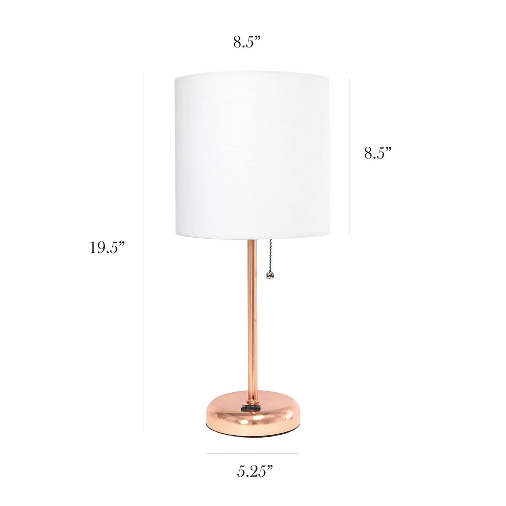 LimeLights Lampe bâton en or rose avec prise de charge et abat-jour en tissu, lot de 2