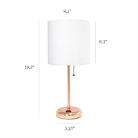 LimeLights Lampe bâton en or rose avec prise de charge et abat-jour en tissu, lot de 2