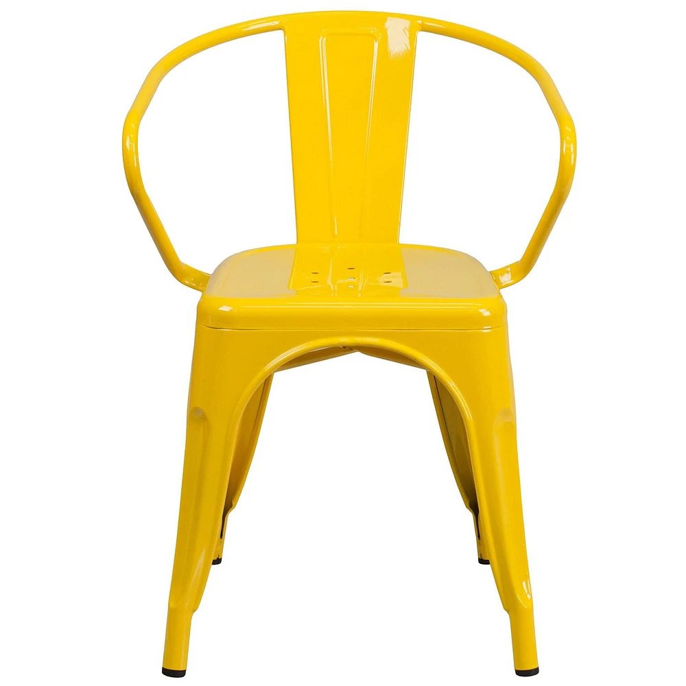 Commercial Grade 4 Pack Yellow Metal Indoor-Outdoor Chair with Arms