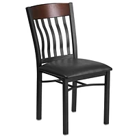 Lot de 2 pièces - Chaise de restaurant de la série Eclipse en métal noir et bois de noyer avec dossier vertical et siège en vinyle noir
