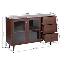 Homylin Armoire de rangement d'accent rétro en bois avec portes et tiroirs transparents, casier d'angle de 48,8 po de largeur pour salon - Marron