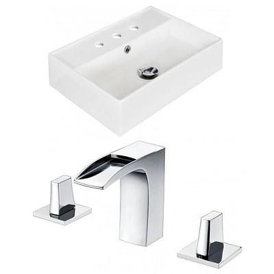 American Imaginations -in. W Above Counter White Bathroom Vessel Sink Set For 3H8-in. Center Faucet AI