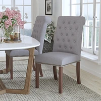 HERCULES Series Light Gray Fabric Parsons Chair with Rolled Back, Accent Nail Trim and Walnut Finish
