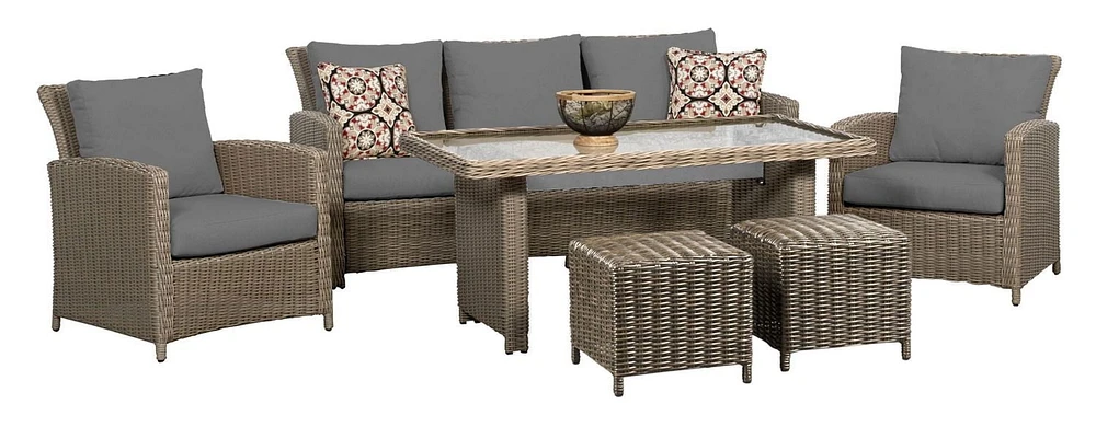 Oakmont 6PC High Table Conversation Set with Grey Cushions