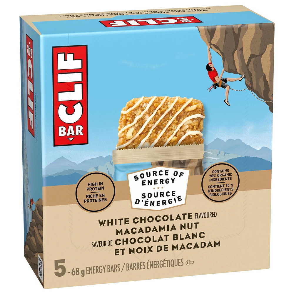 CLIF BAR Energy Bars, White Chocolate Macadamia Nut, High in Protein, Contains 70% Organic Ingredients, 340 g (Pack of 5), 340 g