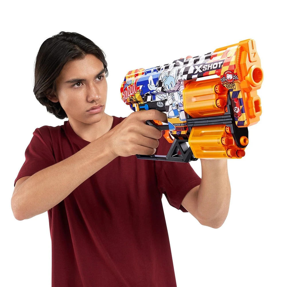 Pistolet Dread XSHOT Skins - Décoration Sonic le Hérisson (12 Fléchettes) par ZURU